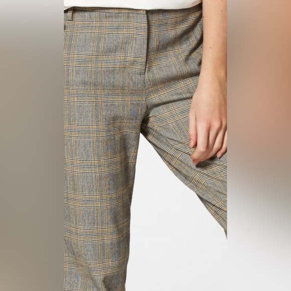 Zara Yellow Black Plaid High Waisted Slim zip fly Medium women's Trousers pants - Picture 1 of 12